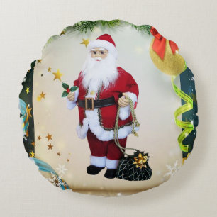 Christmas Round Pillow, Santa Round Pillow