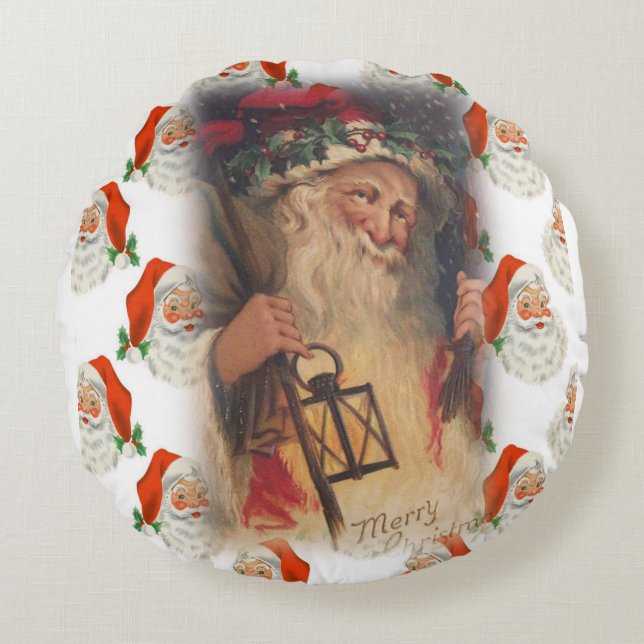 Christmas Round Pillow, Santa Round Pillow (Front)