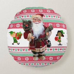 Christmas Round Pillow, Santa Round Pillow