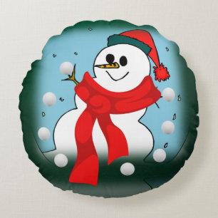 Christmas Round Pillow, Snowman Pillow