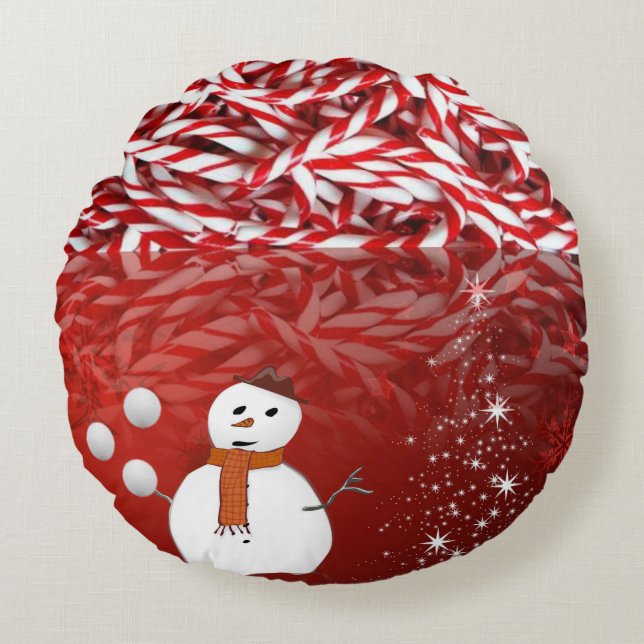 Christmas Round Pillow, Snowman Pillow (Front)