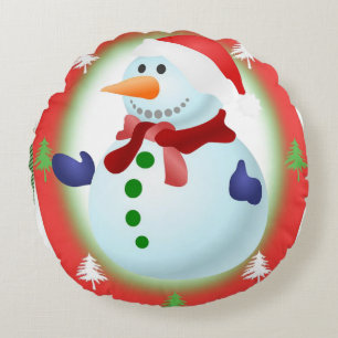 Christmas Round Pillow, Snowman Pillow