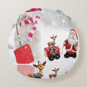 Christmas Round Pillow, Snowman Pillow