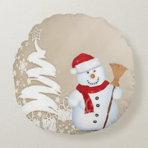 Christmas Round Pillow, Snowman Pillow