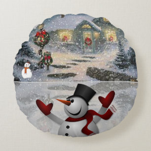 Christmas Round Pillow, Snowman Pillow