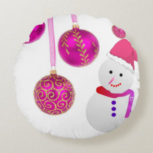 Christmas Round Pillow, Snowman Pillow