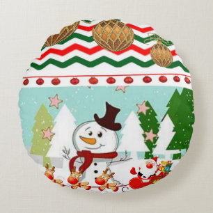Christmas Round Pillow, Snowman Pillow