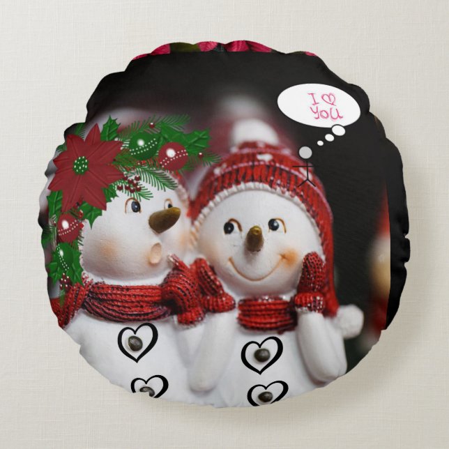 Christmas Round Pillow, Snowman Pillow (Front)