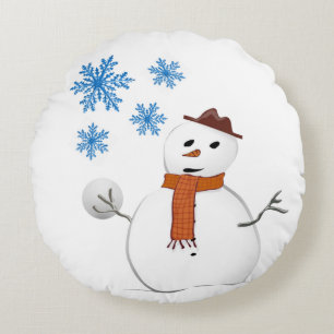 Christmas Round Pillow, Snowman Pillow