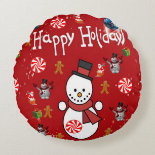 Christmas Round Pillow, Snowman Pillow