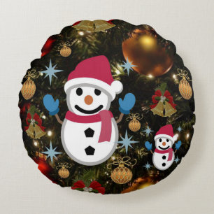 Christmas Round Pillow, Snowman Pillow