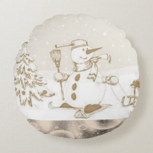 Christmas Round Pillow, Snowman Round Pillow
