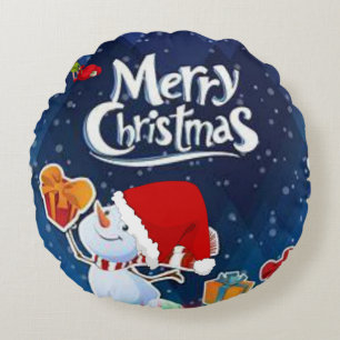 Christmas Round Pillow, Snowman Round Pillow