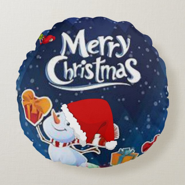 Christmas Round Pillow, Snowman Round Pillow (Front)