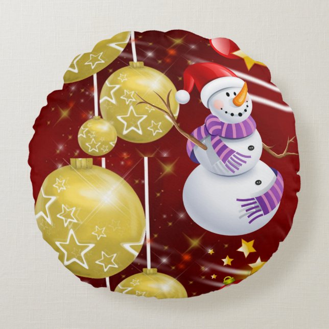 Christmas Round Pillow, Snowman Round Pillow (Front)