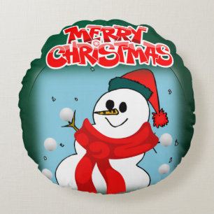 Christmas Round Pillow, Snowman Round Pillow