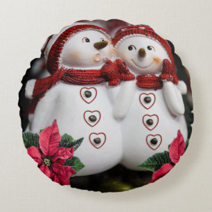 Christmas Round Pillow, Snowman Round Pillow