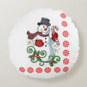 Christmas Round Pillow, Snowman Round Pillow