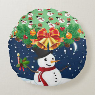 Christmas Round Pillow, Snowman Round Pillow