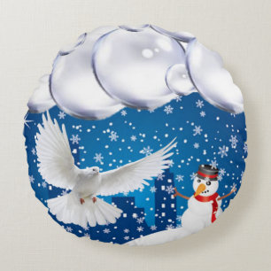 Christmas Round Pillow, Snowman Round Pillow