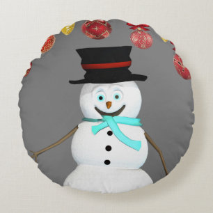 Christmas Round Pillow, Snowman Round Pillow