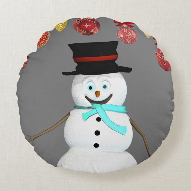 Christmas Round Pillow, Snowman Round Pillow (Front)