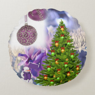 Christmas Round Pillow, Snowman Round Pillow