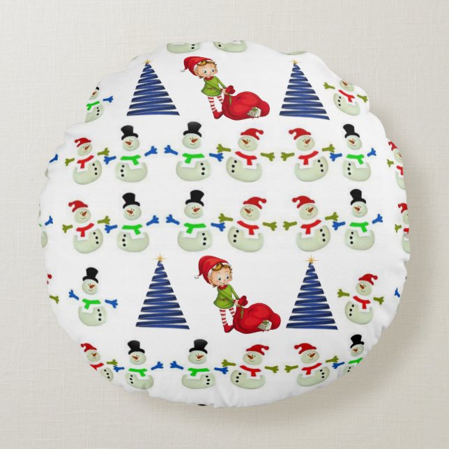 Christmas Round Pillow, Snowman Round Pillow (Front)
