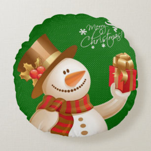 Christmas Round Pillow, Snowman Round Pillow