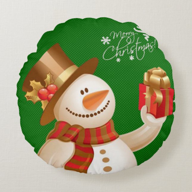 Christmas Round Pillow, Snowman Round Pillow (Front)