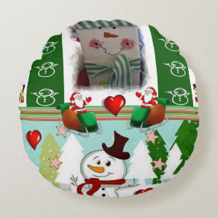 Christmas Round Pillow, Snowman Round Pillow
