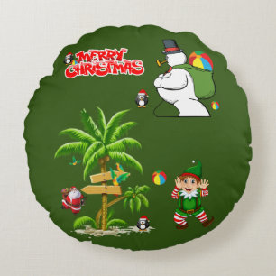Christmas Round Pillow, Summer Beach Santa Pillow