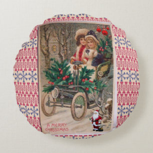 Christmas Round Pillow, Vintage Round Pillow