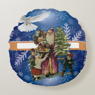 Christmas Round Pillow, Vintage Round Pillow