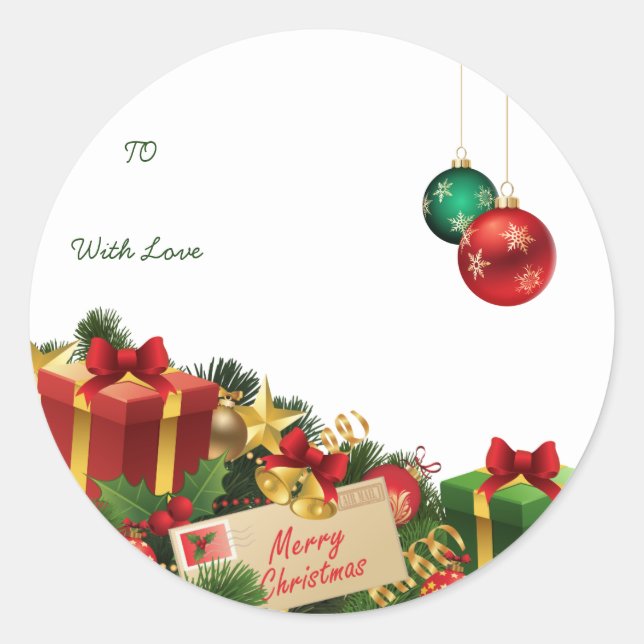 Christmas Round Sticker – Hand-Drawn Tree & Ho (Devant)