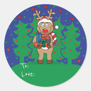 Christmas Round Stickers "Reindeer" Personalize
