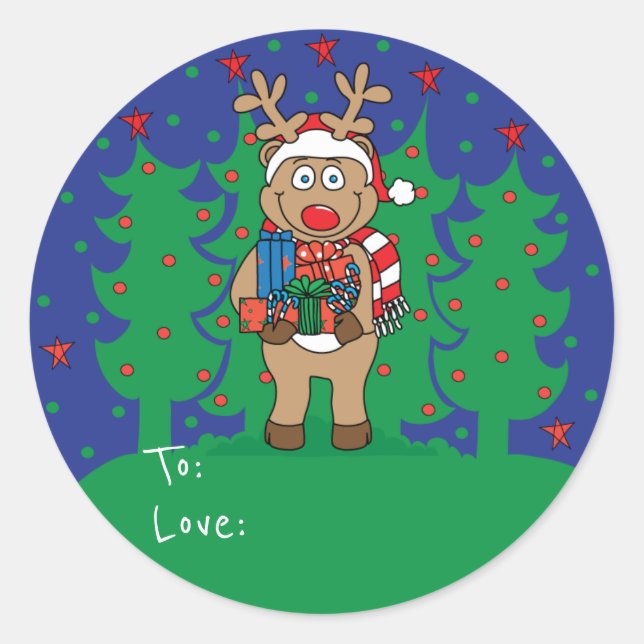 Christmas Round Stickers "Reindeer" Personalize (Front)