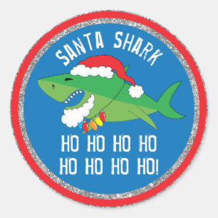 Christmas Round Stickers Santa Shark Personalize
