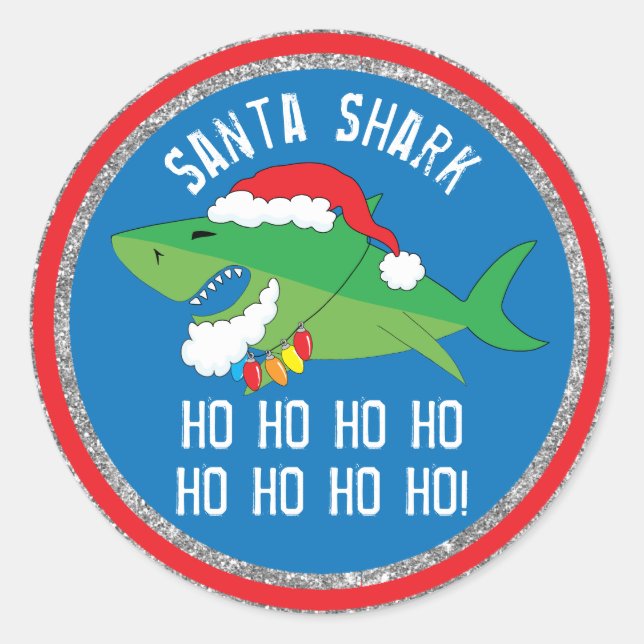 Christmas Round Stickers Santa Shark Personalize (Front)