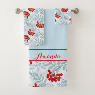 Christmas, Rowan, red, white, snowflakes Bath Towel Set