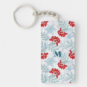Christmas, Rowan, red, white, snowflakes Keychain