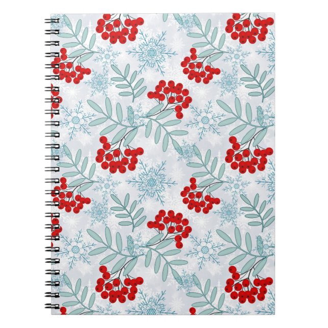 Christmas, Rowan, red, white, snowflakes Notebook (Front)