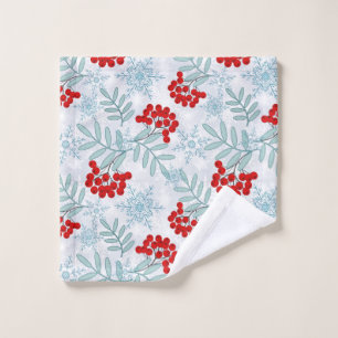 Christmas, Rowan, red, white, snowflakes Wash Cloth