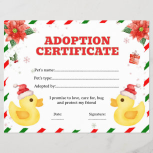 Christmas rubber duck adopt certificate editable flyer