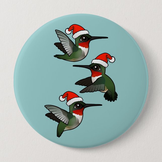 Christmas Ruby-throated Hummingbird 4 Inch Round Button (Front)