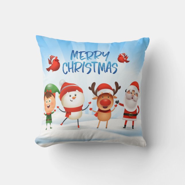 Christmas Rudolf The Reindeer and Friends Throw Pillow (Front)