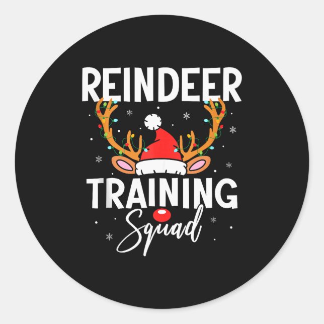 Christmas Running Team Funny Reindeer Training Squ Classic Round Sticker (Front)