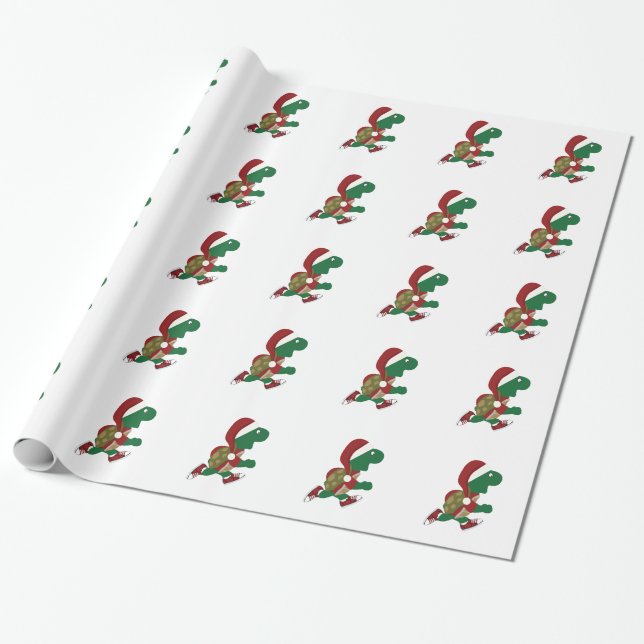 Christmas Running Turtle Wrapping Paper (Unrolled)