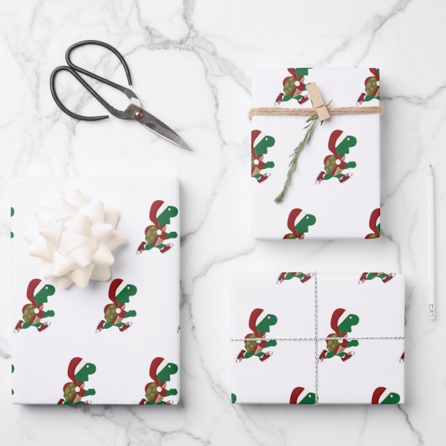 Christmas Running Turtle Wrapping Paper Sheet (Front)
