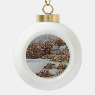 Christmas rural cottages snow scene art ceramic ball christmas ornament
